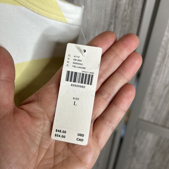 Maeve Tank Top Wide Stripes White Yellow Racer Back Size L NEW - Picture 2 of 6